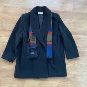 Vtg. Forecasters, ILGWU Wool Black Coat women’s 16 w/ free scarf